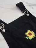 Embroidered Sunflower Wide Strap Overalls with Pockets - Trendsi - Flyclothing LLC