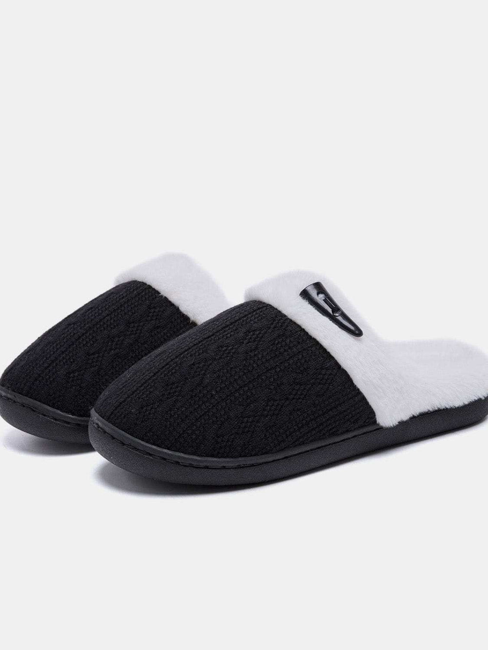 Horn Buckle Furry Texture Flat Slippers - Trendsi - Flyclothing LLC