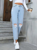 Distressed High Rise Jeans with Pockets - Trendsi - Flyclothing LLC