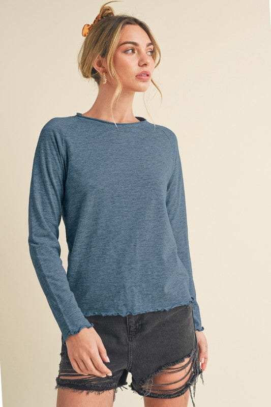 Aemi + Co Lettuce Hemline Round Neck Raglan Sleeve T-Shirt - Trendsi - Flyclothing LLC