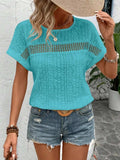 Eyelet Round Neck Short Sleeve Top - Trendsi - Flyclothing LLC