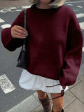 Ribbed Round Neck Dropped Shoulder Sweater - Trendsi - Flyclothing LLC