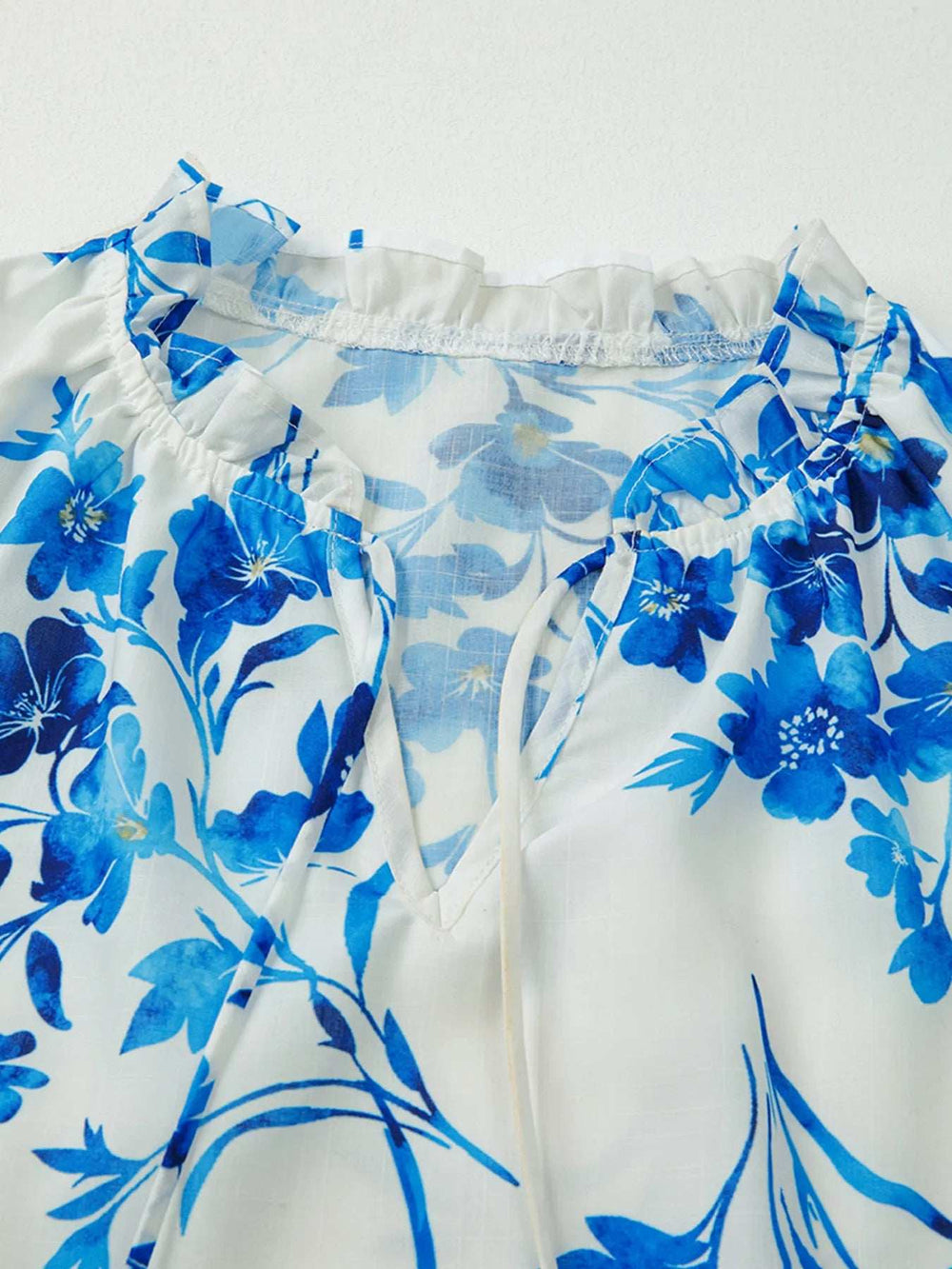 Floral Long Sleeve Tie Neck Blouse - Trendsi - Flyclothing LLC