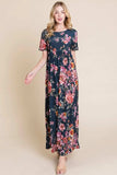BOMBOM Floral Short Sleeve Maxi Dress - Trendsi - Flyclothing LLC