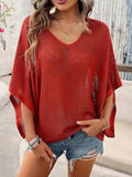 V-Neck Batwing Sleeve Knit Top - Trendsi - Flyclothing LLC