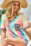 BiBi Tie Dye Print V Neck Top With Front Patch Pocket - Trendsi - Flyclothing LLC