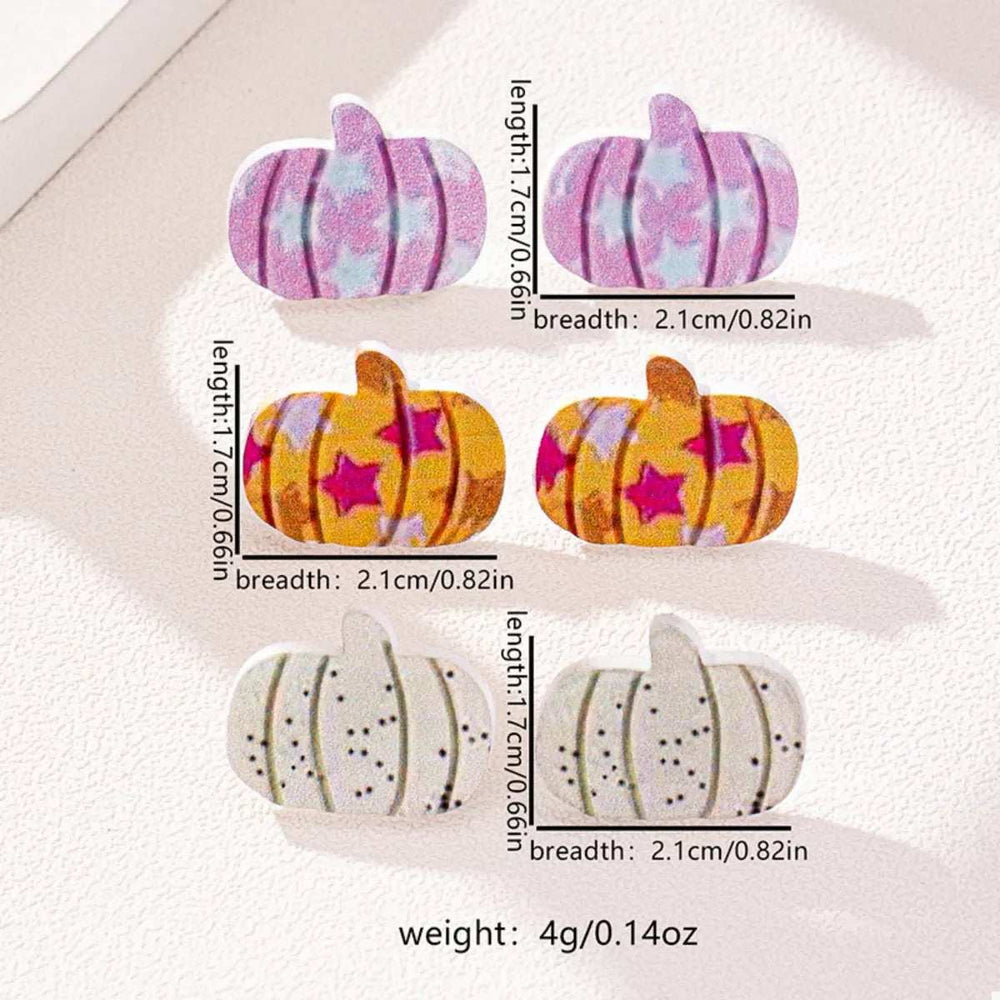 3 Piece Halloween Pumpkin Stud Earrings - Trendsi - Flyclothing LLC