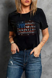 USA Rhinestone Round Neck Short Sleeve T-Shirt - Trendsi - Flyclothing LLC