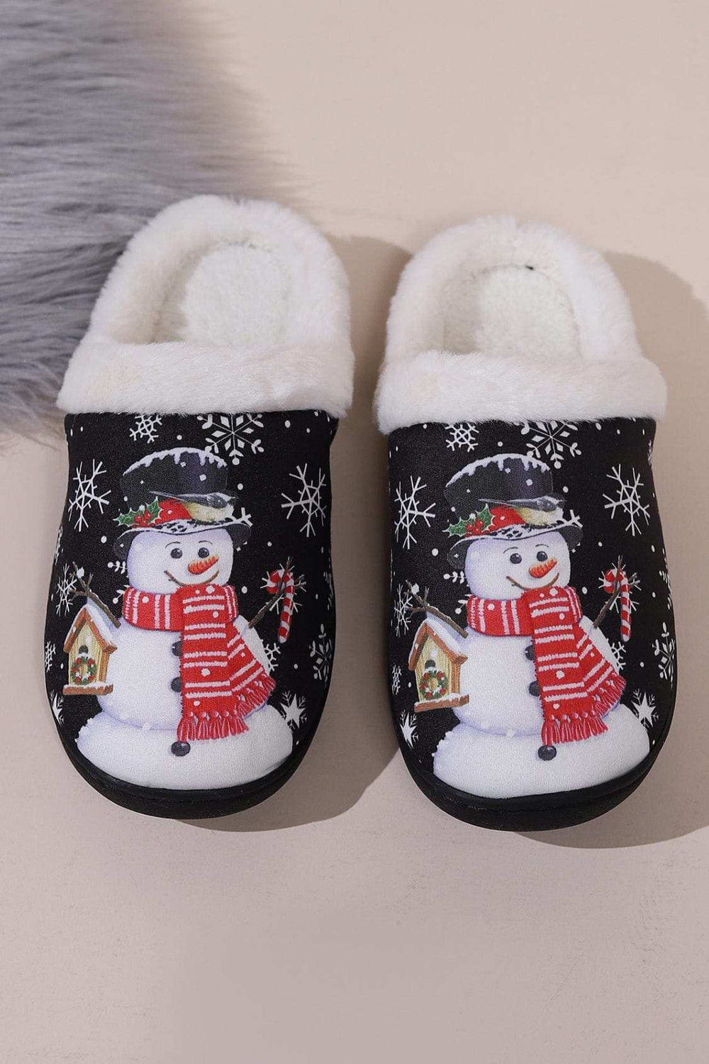 Snowman Round Toe Faux Fur Slippers - Trendsi - Flyclothing LLC
