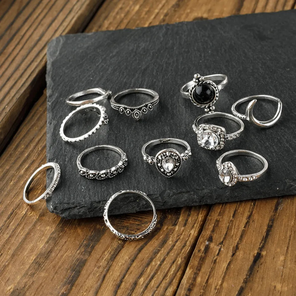 Alloy Synthetic Crystal 11-Piece Ring Set - Trendsi - Flyclothing LLC