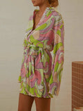Tied Button Up Long Sleeve Dress - Trendsi - Flyclothing LLC
