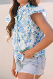 Floral Print Ruffle Sleeve Frilly Button Up Shirt - Trendsi - Flyclothing LLC