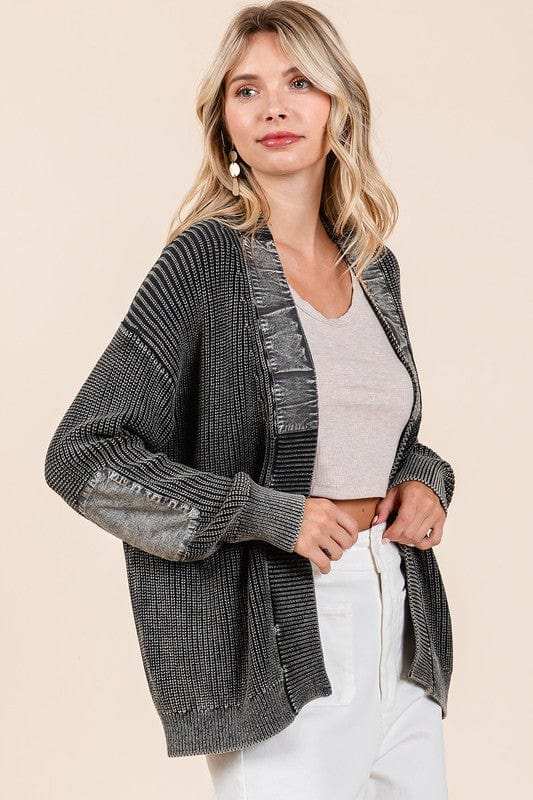 Mittoshop Contrast Patch Open Front Mineral Wash Cardigan - Trendsi - Flyclothing LLC