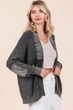 Mittoshop Contrast Patch Open Front Mineral Wash Cardigan - Trendsi - Flyclothing LLC