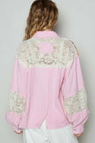 POL Printed Woven Mix Raw Hem Jacket with Lace Detail - Trendsi - Flyclothing LLC