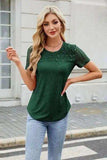 Smocked Round Neck Short Sleeve T-Shirt - Trendsi - Flyclothing LLC