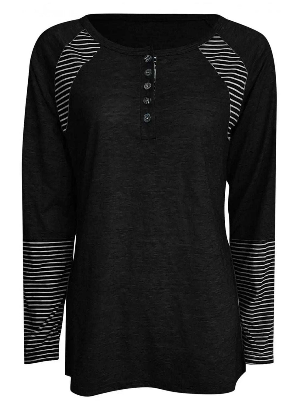 Full Size Striped Quarter Button Long Sleeve T-Shirt - Trendsi - Flyclothing LLC