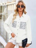 Raw Hem Button Up Long Sleeve Denim Jacket with Sequin Pockets - Trendsi - Flyclothing LLC