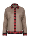 Plaid Trim Long Sleeve Jacket - Trendsi - Flyclothing LLC