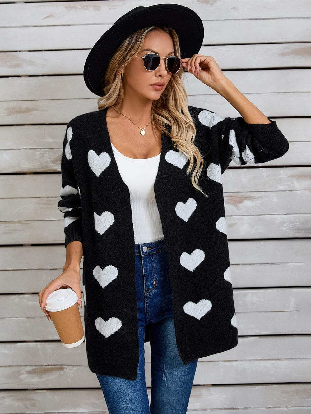 Angel Wings Heart Open Front Long Sleeve Cardigan - Trendsi - Flyclothing LLC