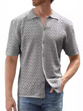Men's Full Size Openwork Button Down Short Sleeve Shirt Plus Size - Trendsi - Flyclothing LLC