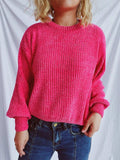 Round Neck Dropped Shoulder Long Sleeve Sweater - Trendsi - Flyclothing LLC