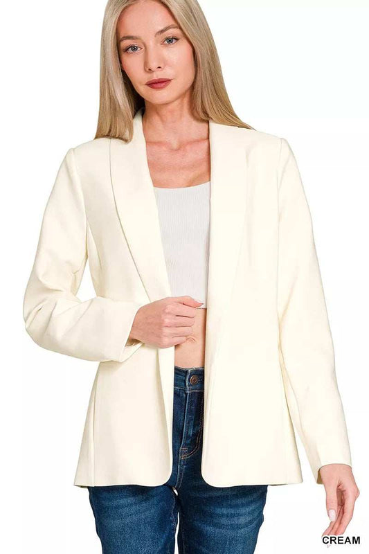 Zenana Woven Long Sleeve Blazer With Lining - Trendsi - Flyclothing LLC