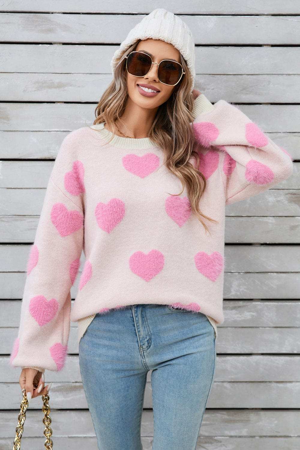 Angel Wings Heart Dropped Shoulder Long Sleeve Sweater - Trendsi - Flyclothing LLC
