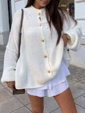 Oversized Knit Button-Down Batwing Sleeve Cardigan - Trendsi - Flyclothing LLC