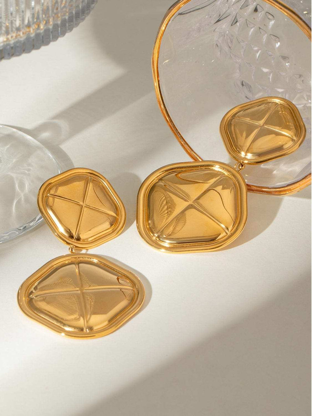 18K Gold-Plated Stainless Steel Square Earrings - Trendsi - Flyclothing LLC