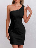 Textured Single Shoulder Mini Dress - Trendsi - Flyclothing LLC