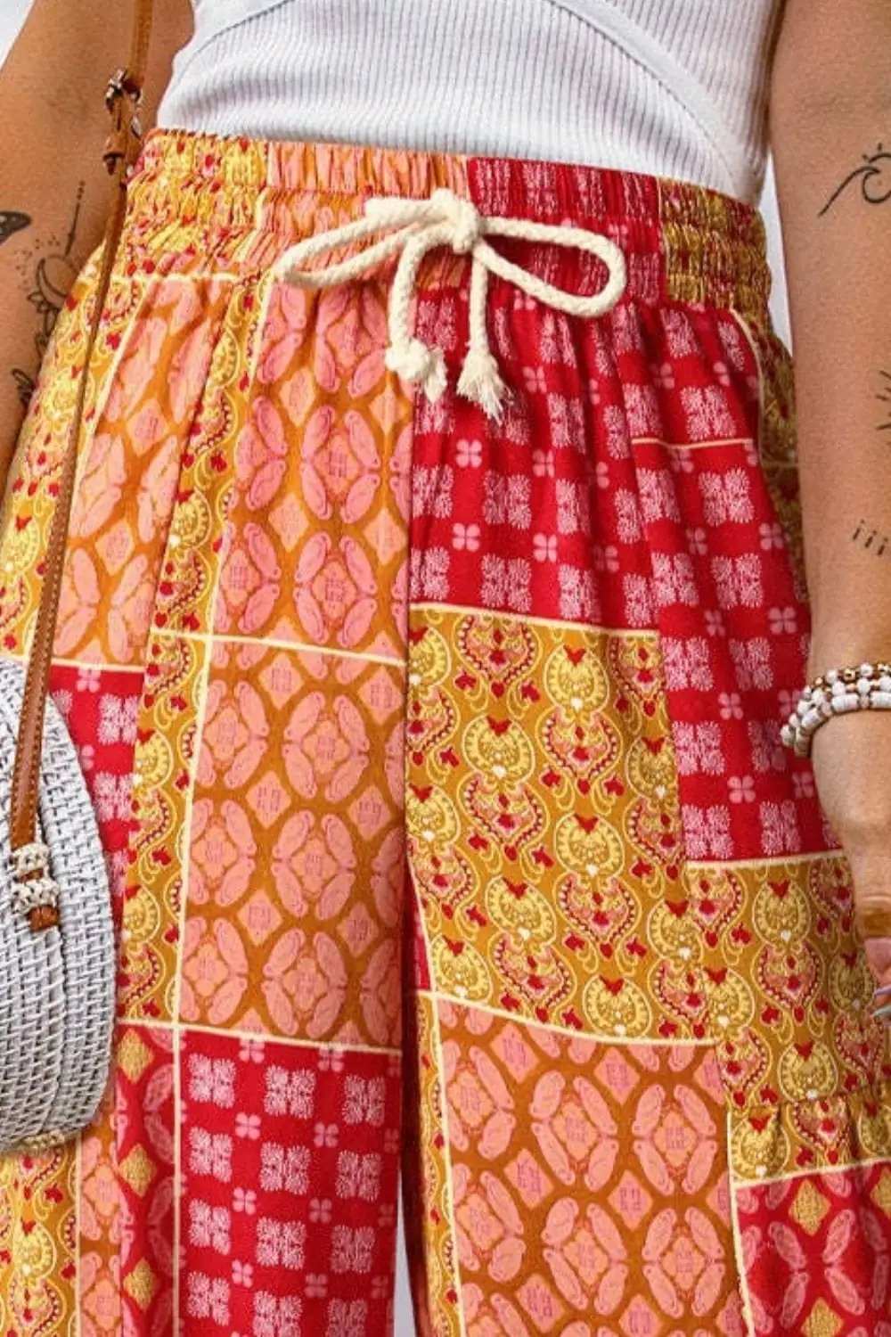 Full Size Drawstring Printed Wide Leg Pants - Trendsi - Flyclothing LLC