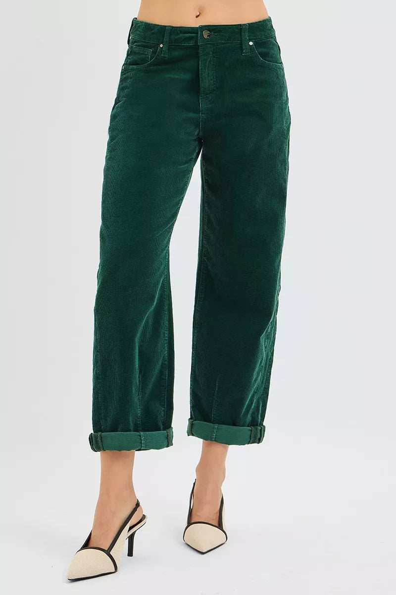RISEN High Rise Crop Barrel Cordurory Pants - Trendsi - Flyclothing LLC