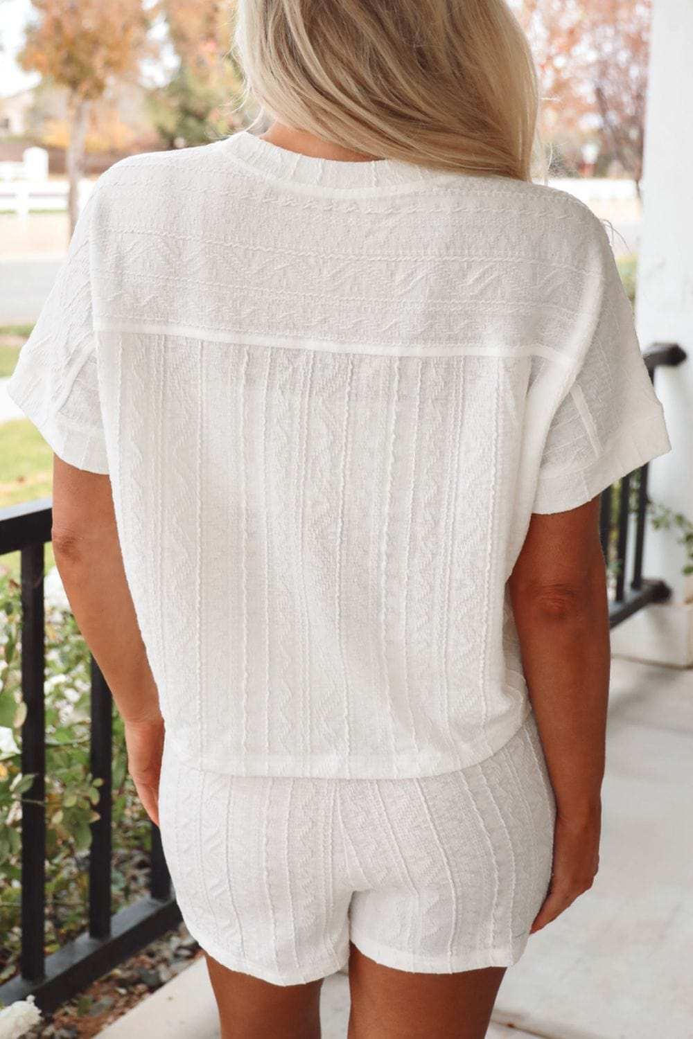 Texture Short Sleeve Top and Shorts Set - Trendsi - Flyclothing LLC