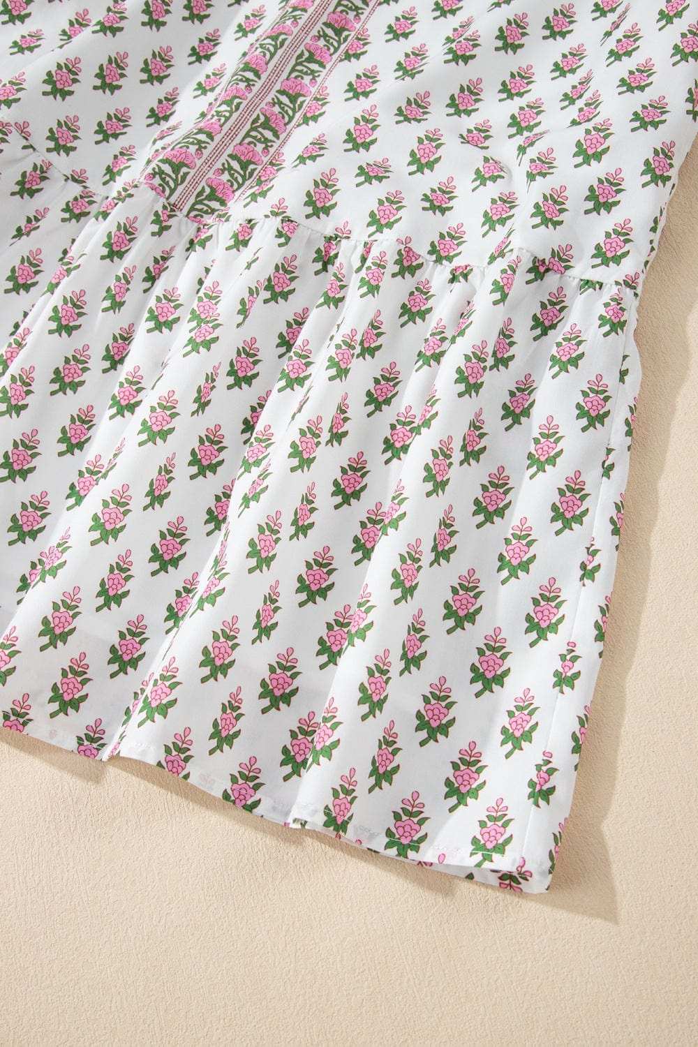 Floral Print Puff Sleeve Tie Neck Ruffled Hem Dress - Trendsi - Flyclothing LLC