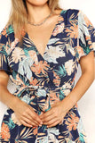 Honey Botanical Print Surplice Neck Tie Waist Romper - Trendsi - Flyclothing LLC