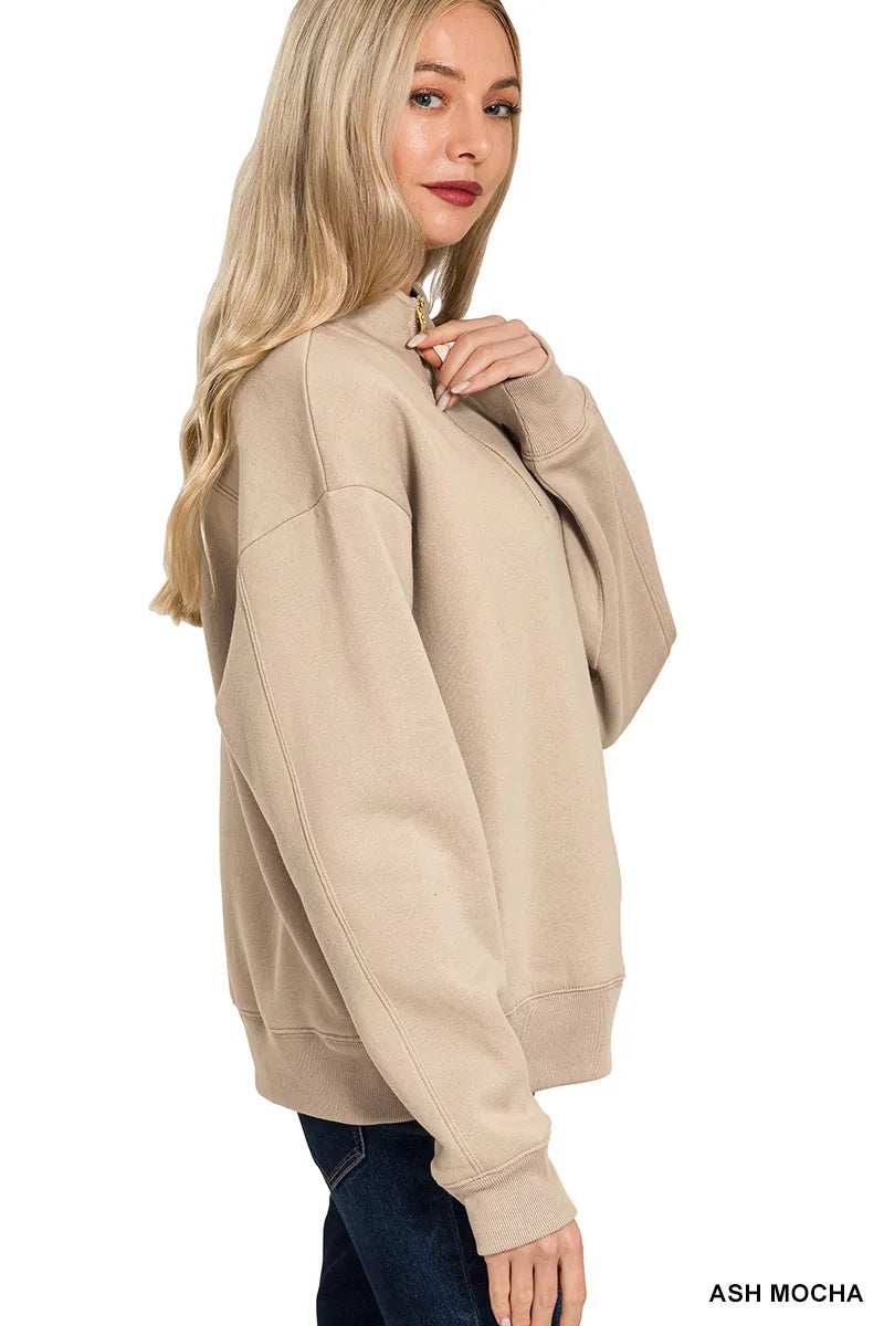 Zenana Fleece Half Zip Sweatshirt - Trendsi - Flyclothing LLC