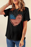 Stars and Stripes Heart Round Neck Short Sleeve T-Shirt - Trendsi - Flyclothing LLC