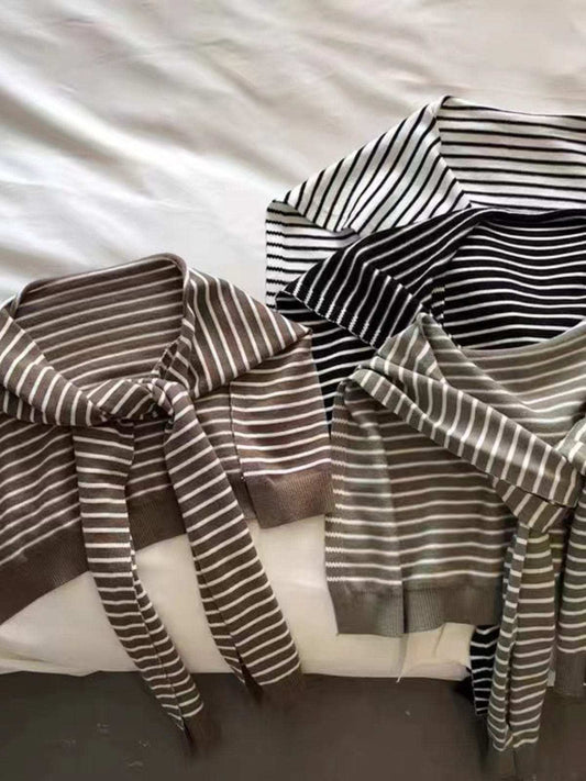 Striped Contrast Knit Wrap - Trendsi - Flyclothing LLC