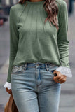 Lace Detail Round Neck Long Sleeve T-Shirt - Trendsi - Flyclothing LLC