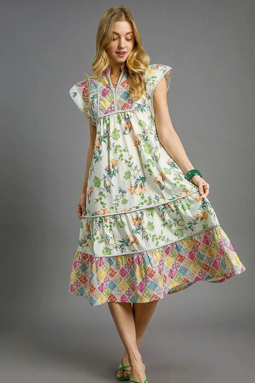 Umgee Patchwork Garden Midi Dress - Trendsi - Flyclothing LLC