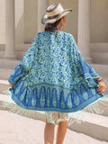 Fringe Printed Open Front Cover-Up - Trendsi - Flyclothing LLC