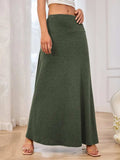 Solid Elastic Waist Maxi Skirt - Trendsi - Flyclothing LLC
