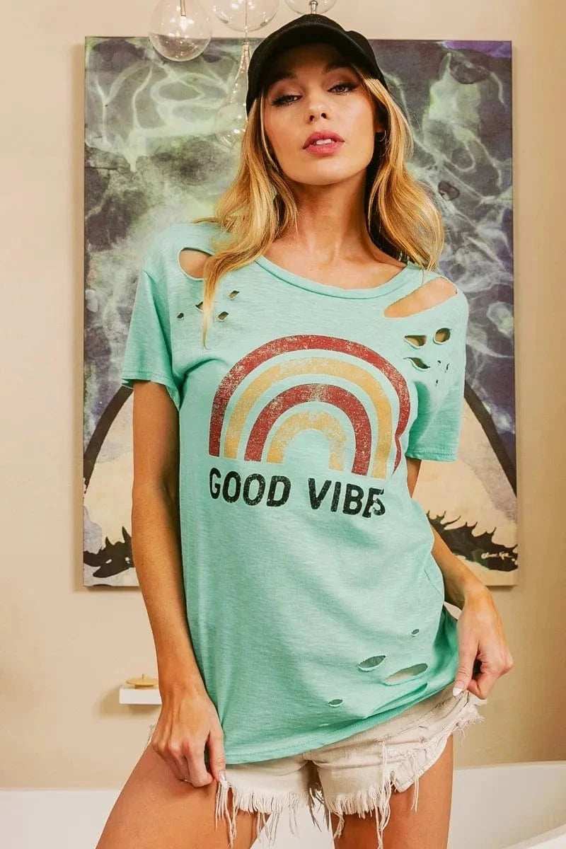 BiBi Cotton Slub Laser Top American Cow Boy Graphic - Trendsi - Flyclothing LLC