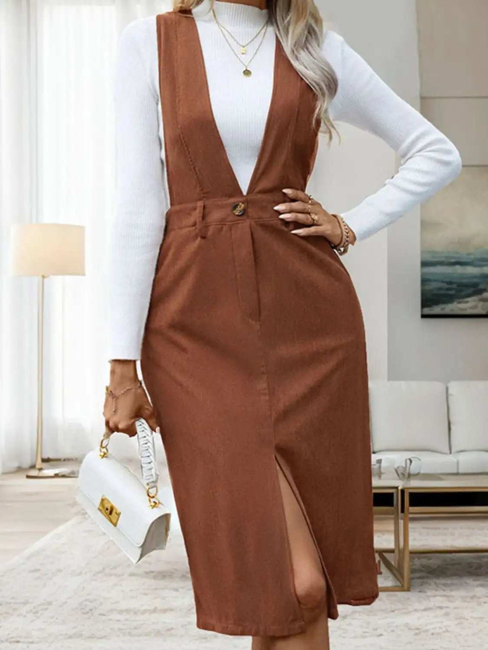 Perfee Slit Overall Dress with Pockets - Trendsi - Flyclothing LLC