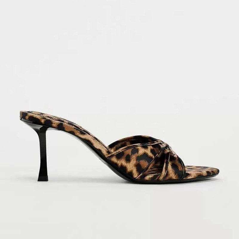 Bow Leopard Kitten Heel Sandals - Trendsi - Flyclothing LLC