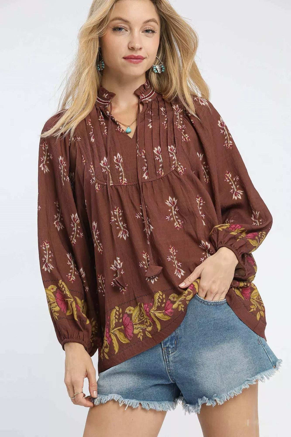 Umgee Floral Boho Peasant Blouse - Trendsi - Flyclothing LLC
