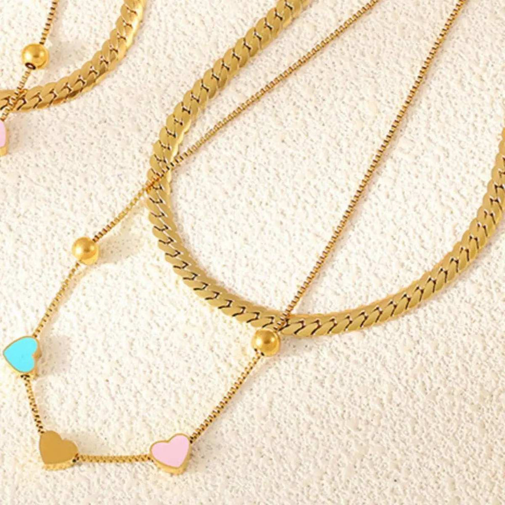 18K Gold-Plated Double Layered Heart Necklace - Trendsi - Flyclothing LLC