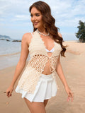 Tied Openework Halter Neck Cover-Up - Trendsi - Flyclothing LLC