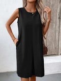 Pocketed Round Neck Sleeveless Mini Dress - Trendsi - Flyclothing LLC